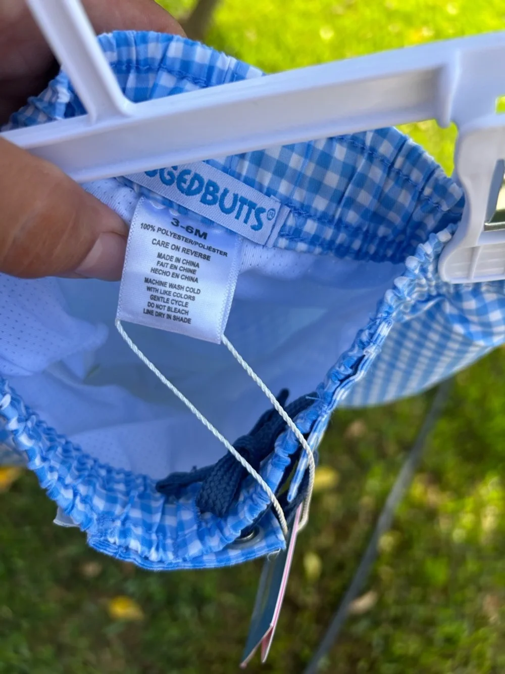 RuggedButts Blue Gingham Girls' Swim Trunks with UPF 50+